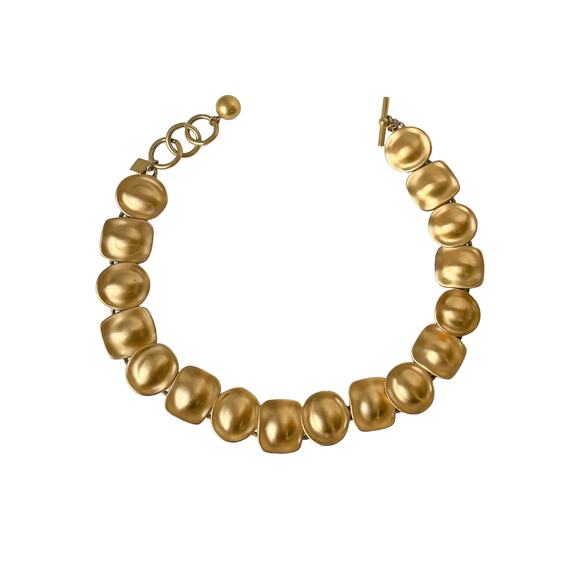 1980s ANNE KLEIN Satin Gold Plated Minimalist Circle & Square Choker Necklace - Picture 1 of 5
